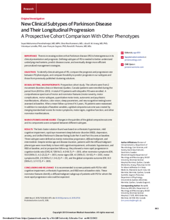 New Clinical Subtypes of Parkinson Disease and Their Longitudinal Progression A Prospective Cohort Comparison With Other Phenotypes thumbnail