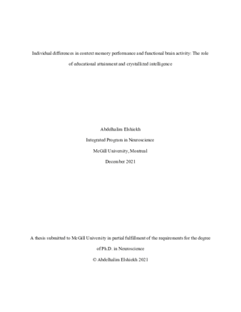 Individual differences in context memory performance and functional brain activity: The role of educational attainment and crystallized intelligence. thumbnail