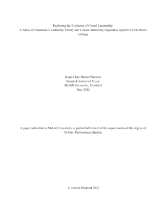 Exploring the Evolution of Choral Leadership: A Study of Situational Leadership Theory and Leader Autonomy Support as Applied within Choral Settings  thumbnail