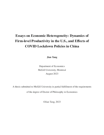 Essays on economic heterogeneity: dynamics of firm-level productivity in the U.S., and effects of Covid lockdown policies in China thumbnail