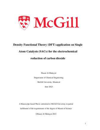 Density Functional Theory (DFT) application on Single  Atom Catalysts (SACs) for the electrochemical reduction of carbon dioxide thumbnail