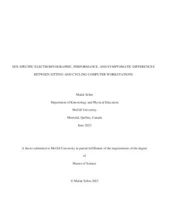 Sex-specific Electromyographic, Performance, and Symptomatic Differences between Sitting and Cycling Computer Workstations thumbnail