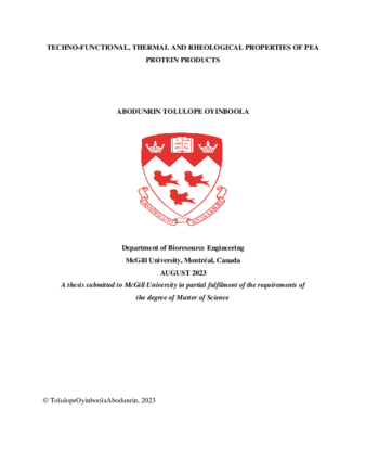 Techno-functional, thermal and rheological properties of pea protein products thumbnail