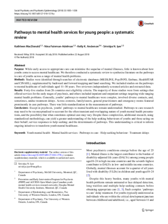 Pathways to mental health services for young people: a systematic review thumbnail