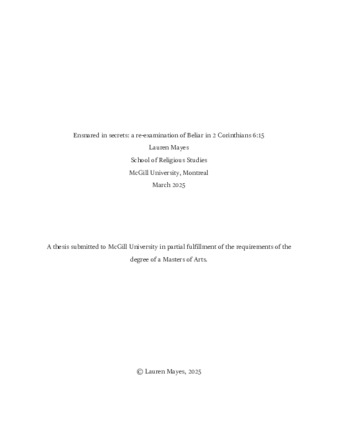 Ensnared in secrets: a re-examination of Beliar in 2 Cor 6:14-7:1 thumbnail