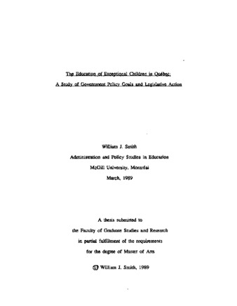 The education of exceptional children in Québec : a study of government policy goals and legislative action thumbnail