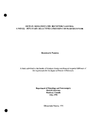 Human somatostatin receptor 5(hSSTR5) : a novel pituitary selective G protein-coupled receptor thumbnail