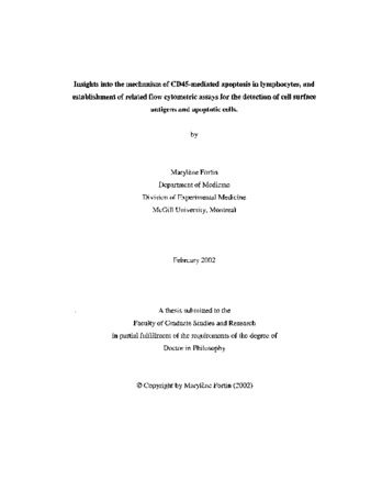 Insights into the mechanism of CD45-mediated apoptosis in lymphocytes, and establishment of related flow cytometric assays for the detection of cell surface antigens and apoptotic cells thumbnail