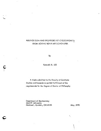 Purification and properties of cytochrome from bovine heart mitochondria thumbnail