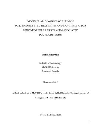 Molecular diagnosis of human soil-transmitted helminths and monitoring for benzimidazole resistance-associated polymorphisms thumbnail