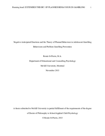 Negative anticipated emotions and the theory of planned behaviour in adolescent gambling behaviours and problem gambling prevention thumbnail