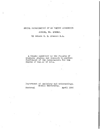 Social Organisation of an Eskimo community: Sugluk, NO. Quebec. thumbnail
