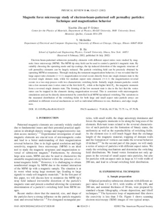 Magnetic force microscopy study of electron-beam-patterned soft permalloy particles: Technique and magnetization behavior thumbnail