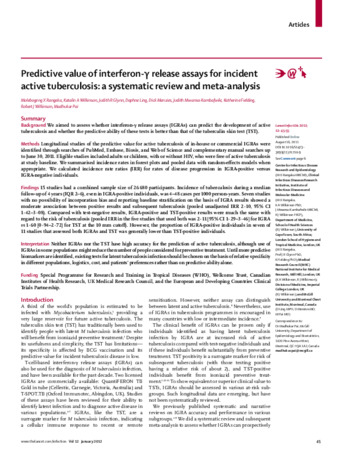 Predictive value of interferon-γ release assays for incident active tuberculosis: a systematic review and meta-analysis thumbnail