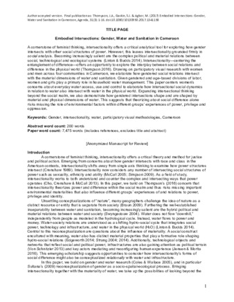 Embodied intersections: Gender, water and sanitation in Cameroon thumbnail