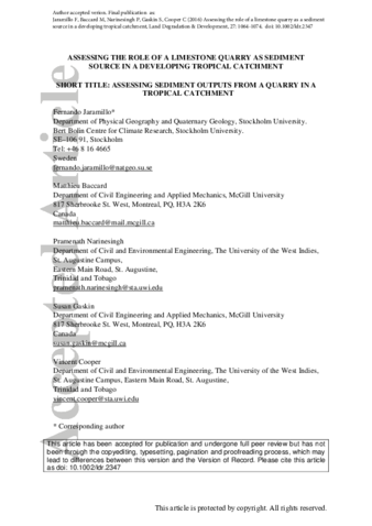 Assessing the Role of a Limestone Quarry as Sediment Source in a Developing Tropical Catchment thumbnail