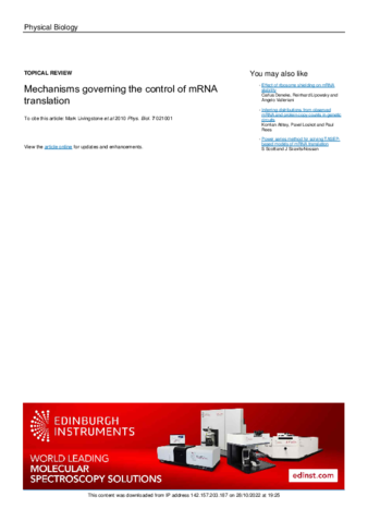 Mechanisms governing the control of mRNA translation thumbnail