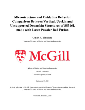 Microstructure and Oxidation Behavior Comparison Between Vertical, Upskin and Unsupported Downskin of SS316L LPBF Dome Structure thumbnail