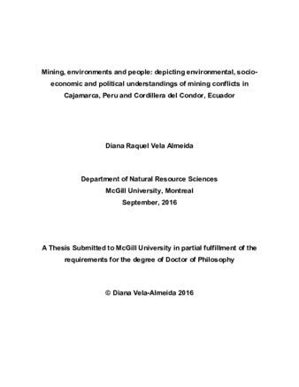 Mining, environments and people: depicting environmental, socio-economic and political understandings of mining conflicts in Cajamarca, Peru and Cordillera del Condor, Ecuador thumbnail