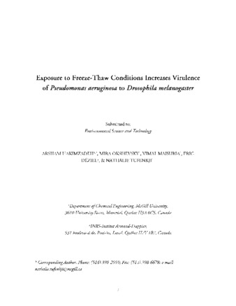 Exposure to Freeze-Thaw Conditions Increases Virulence of Pseudomonas aeruginosa to Drosphila melanogaster thumbnail