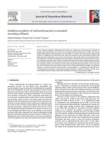 Oxidation Products of Sulfamethoxazole in Ozonated Secondary Municipal Effluent thumbnail