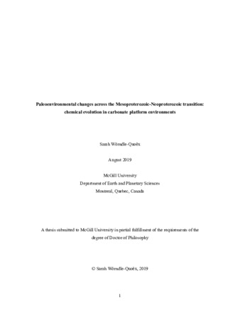 Paleoenvironmental changes across the Mesoproterozoic-Neoproterozoic transition: chemical evolution in carbonate platform environments thumbnail