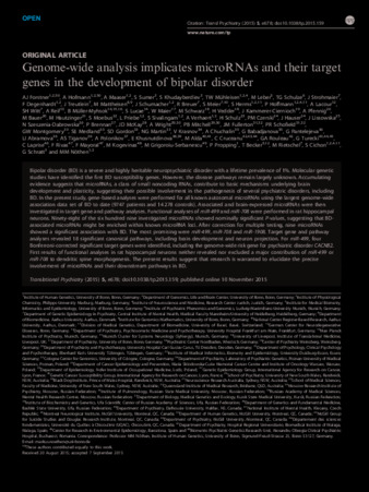 Genome-wide analysis implicates microRNAs and their target genes in the development of bipolar disorder thumbnail