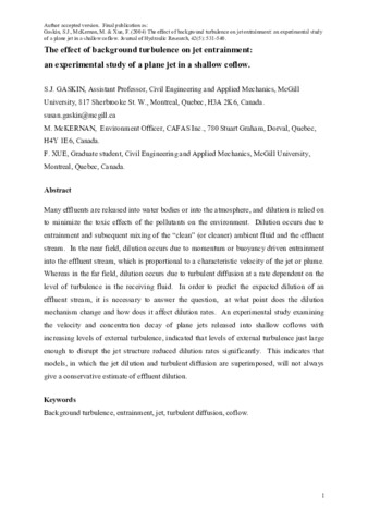 The effect of background turbulence on jet entrainment: an experimental study of a plane jet in a shallow coflow thumbnail