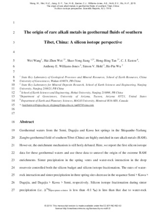 The origin of rare alkali metals in geothermal fluids of southern Tibet, China: Asilicon isotope perspective thumbnail