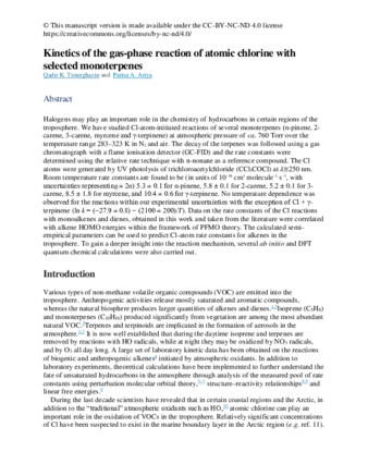 Kinetics of the gas-phase reaction of atomic chlorine with selected monoterpenes thumbnail