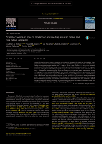 Neural activation in speech production and reading aloud in native and non-native languages thumbnail