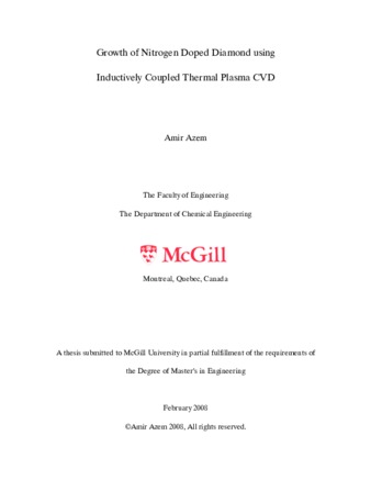 Growth of nitrogen doped diamond using inductively coupled thermal plasma CVD thumbnail