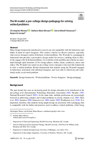 The W-model: a pre-college design pedagogy for solving wicked problems thumbnail