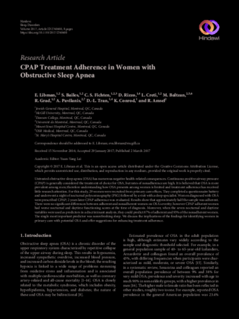 CPAP Treatment Adherence in Women with Obstructive Sleep Apnea thumbnail