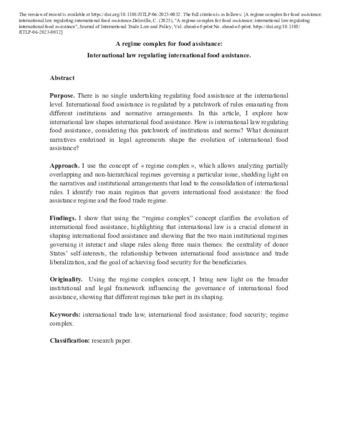 A regime complex for food assistance: international law regulating international food assistance thumbnail