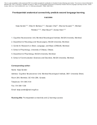 Frontoparietal Anatomical Connectivity Predicts Second Language Learning Success thumbnail