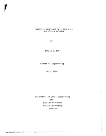Torsional behaviour of single cell box girder bridges. thumbnail