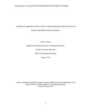 A qualitative exploration of pairs of sisters: understanding risks and protective factors linked to borderline personality disorder thumbnail