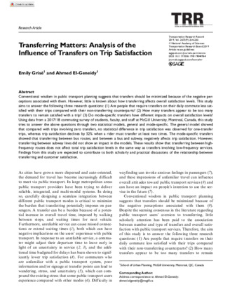 Transferring matters: An analysis of the influence of transfers on trip satisfaction thumbnail