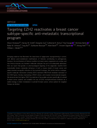 Targeting EZH2 reactivates a breast cancer subtype-specific anti-metastatic transcriptional program thumbnail