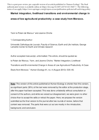 Market Integration, Livelihood Transitions and Environmental Change in Areas of Low Agricultural Productivity: A Case Study from Morocco thumbnail