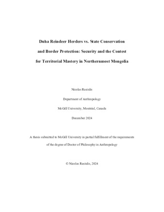 Duha reindeer herders vs. state conservation and border protection: Security and the contest for territorial mastery in northernmost Mongolia thumbnail