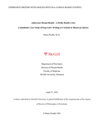Adolescent mental health:  A public health concern a qualitative case study of expressive writing in diverse youth populations thumbnail