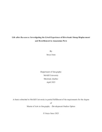 Life after Barrancos: Investigation of Lived Experience of Riverbank Slump Displacement and Resettlement in Amazonian Peru thumbnail