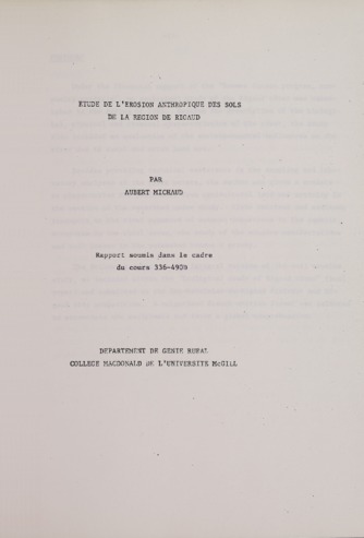 Etude de l'Erosion Anthropique des Sols de la Region de Rigaud thumbnail