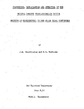 Conversion, installation and operation of the Bristol Theseus turbo-propellor engine driving an experimental single stage axial compressor thumbnail