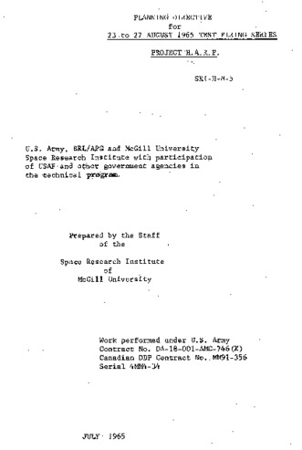 Planning directive for 23 to 27 August 1965 test firing series Project HARP thumbnail