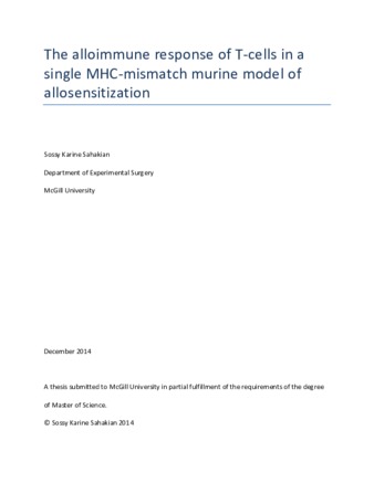 The alloimmune response of T-cells in a single MHC-mismatch murine model of allosensitization thumbnail