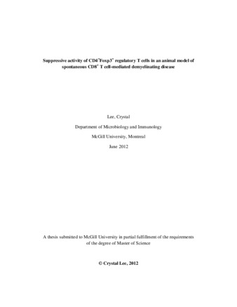 Suppressive activity of CD4+Foxp3+ regulatory T cells in an animal model of spontaneous CD8+ T cell-mediated demyelinating disease thumbnail