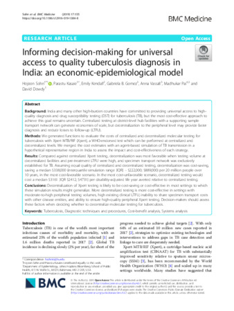 Informing decision-making for universal access to quality tuberculosis diagnosis in India: an economic-epidemiological model thumbnail